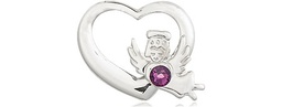[4206SS-STN2] Sterling Silver Heart / Guardian Angel Medal with a 3mm Peridot Swarovski stone