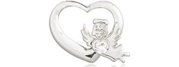 [4206SS-STN4] Sterling Silver Heart / Guardian Angel Medal with a 3mm Crystal Swarovski stone