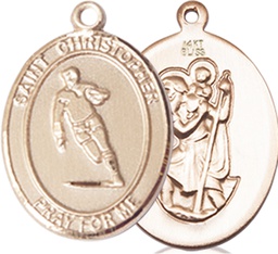 [8194KT] 14kt Gold Saint Christopher Rugby Medal
