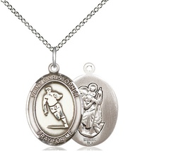 [8194SS/18SS] Sterling Silver Saint Christopher Rugby Pendant on a 18 inch Sterling Silver Light Curb chain