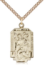 [4209GF/24GF] 14kt Gold Filled Saint Christopher Pendant on a 24 inch Gold Filled Heavy Curb chain