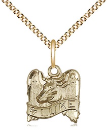 [4212GF/18G] 14kt Gold Filled Saint Luke Pendant on a 18 inch Gold Plate Light Curb chain