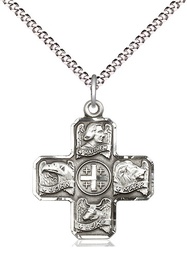 [4214SS/18S] Sterling Silver Evangelist Pendant on a 18 inch Light Rhodium Light Curb chain