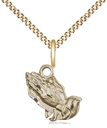 [4219GF/18G] 14kt Gold Filled Praying Hands Pendant on a 18 inch Gold Plate Light Curb chain