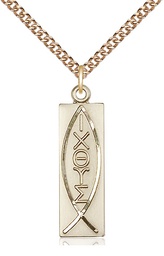 [4220GF/24GF] 14kt Gold Filled Fish Pendant on a 24 inch Gold Filled Heavy Curb chain