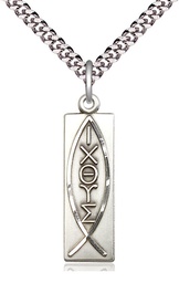 [4220SS/24S] Sterling Silver Fish Pendant on a 24 inch Light Rhodium Heavy Curb chain