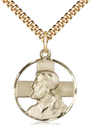 [4221GF/24G] 14kt Gold Filled Head of Christ Pendant on a 24 inch Gold Plate Heavy Curb chain
