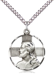 [4221SS/24SS] Sterling Silver Head of Christ Pendant on a 24 inch Sterling Silver Heavy Curb chain