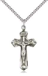 [6092SS/18S] Sterling Silver Crucifix Pendant on a 18 inch Light Rhodium Light Curb chain