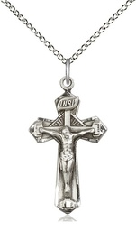 [6092SS/18SS] Sterling Silver Crucifix Pendant on a 18 inch Sterling Silver Light Curb chain