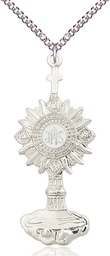 [6099SS/24SS] Sterling Silver Monstrance Pendant on a 24 inch Sterling Silver Heavy Curb chain