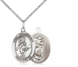 [8505SS/18SS] Sterling Silver Saint Christopher Tennis Pendant on a 18 inch Sterling Silver Light Curb chain