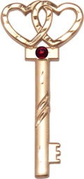 [6212KT-STN1] 14kt Gold Key w/Double Hearts Medal with a 3mm Garnet Swarovski stone