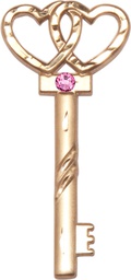 [6212KT-STN10] 14kt Gold Key w/Double Hearts Medal with a 3mm Rose Swarovski stone
