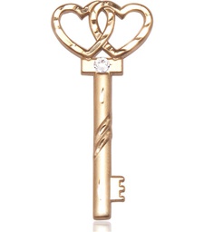 [6212KT-STN4] 14kt Gold Key w/Double Hearts Medal with a 3mm Crystal Swarovski stone