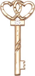 [6212KT-STN4] 14kt Gold Key w/Double Hearts Medal with a 3mm Crystal Swarovski stone