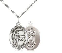 [8506SS/18SS] Sterling Silver Saint Christopher Golf Pendant on a 18 inch Sterling Silver Light Curb chain