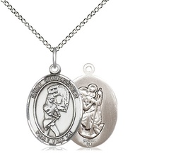 [8507SS/18SS] Sterling Silver Saint Christopher Softball Pendant on a 18 inch Sterling Silver Light Curb chain