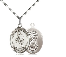 [8508SS/18SS] Sterling Silver Saint Christopher Wrestling Pendant on a 18 inch Sterling Silver Light Curb chain