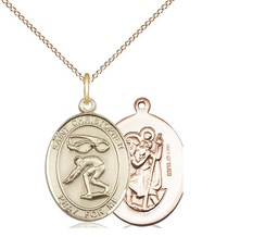 [8511GF/18GF] 14kt Gold Filled Saint Christopher Swimming Pendant on a 18 inch Gold Filled Light Curb chain