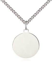 [6222SS/18S] Sterling Silver Plain Disc Pendant on a 18 inch Light Rhodium Light Curb chain