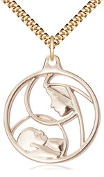 [6224GF/24G] 14kt Gold Filled Madonna &amp; Child Pendant on a 24 inch Gold Plate Heavy Curb chain