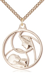 [6224GF/24GF] 14kt Gold Filled Madonna &amp; Child Pendant on a 24 inch Gold Filled Heavy Curb chain