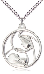 [6224SS/24SS] Sterling Silver Madonna &amp; Child Pendant on a 24 inch Sterling Silver Heavy Curb chain