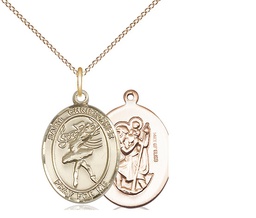 [8512GF/18GF] 14kt Gold Filled Saint Christopher Dance Pendant on a 18 inch Gold Filled Light Curb chain