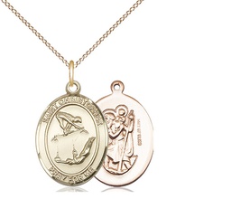 [8513GF/18GF] 14kt Gold Filled Saint Christopher Gymnastics Pendant on a 18 inch Gold Filled Light Curb chain