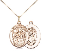 [8514GF/18GF] 14kt Gold Filled Saint Christopher Choir Pendant on a 18 inch Gold Filled Light Curb chain