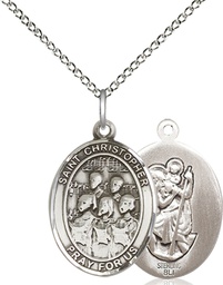 [8514SS/18SS] Sterling Silver Saint Christopher Choir Pendant on a 18 inch Sterling Silver Light Curb chain