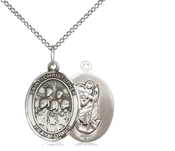 [8514SS/18SS] Sterling Silver Saint Christopher Choir Pendant on a 18 inch Sterling Silver Light Curb chain