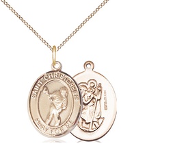 [8516GF/18GF] 14kt Gold Filled Saint Christopher Lacrosse Pendant on a 18 inch Gold Filled Light Curb chain