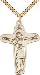 [6261GF/24G] 14kt Gold Filled Sorrowful Mother Crucifix Pendant on a 24 inch Gold Plate Heavy Curb chain