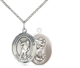[8516SS/18SS] Sterling Silver Saint Christopher Lacrosse Pendant on a 18 inch Sterling Silver Light Curb chain