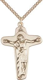 [6261GF/24GF] 14kt Gold Filled Sorrowful Mother Crucifix Pendant on a 24 inch Gold Filled Heavy Curb chain