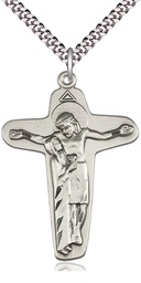 [6261SS/24S] Sterling Silver Sorrowful Mother Crucifix Pendant on a 24 inch Light Rhodium Heavy Curb chain