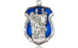 [6263ESS] Sterling Silver Saint Michael the Archangel Police Shield Medal