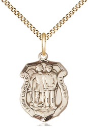[6263GF/18G] 14kt Gold Filled Saint Michael the Archangel Police Shield Pendant on a 18 inch Gold Plate Light Curb chain