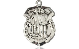 [6263SS] Sterling Silver Saint Michael the Archangel Police Shield Medal