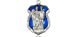 [6264ESS] Sterling Silver Saint Michael the Archangel Police Shield Medal