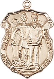 [6264GF] 14kt Gold Filled Saint Michael the Archangel Police Shield Medal