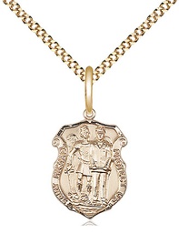 [6264GF/18G] 14kt Gold Filled Saint Michael the Archangel Police Shield Pendant on a 18 inch Gold Plate Light Curb chain