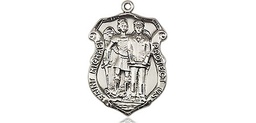 [6264SS] Sterling Silver Saint Michael the Archangel Police Shield Medal