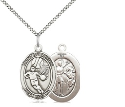 [8602SS/18SS] Sterling Silver Saint Sebastian Basketball Pendant on a 18 inch Sterling Silver Light Curb chain