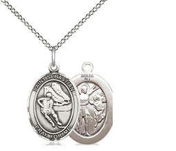 [8604SS/18SS] Sterling Silver Saint Sebastian Hockey Pendant on a 18 inch Sterling Silver Light Curb chain