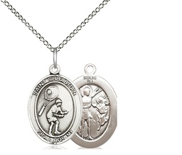 [8605SS/18SS] Sterling Silver Saint Sebastian Tennis Pendant on a 18 inch Sterling Silver Light Curb chain