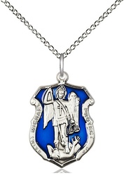 [6275ESS/18SS] Sterling Silver Saint Michael the Archangel Shield Pendant on a 18 inch Sterling Silver Light Curb chain
