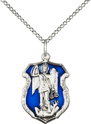 [6275ESS/18SS] Sterling Silver Saint Michael the Archangel Shield Pendant on a 18 inch Sterling Silver Light Curb chain
